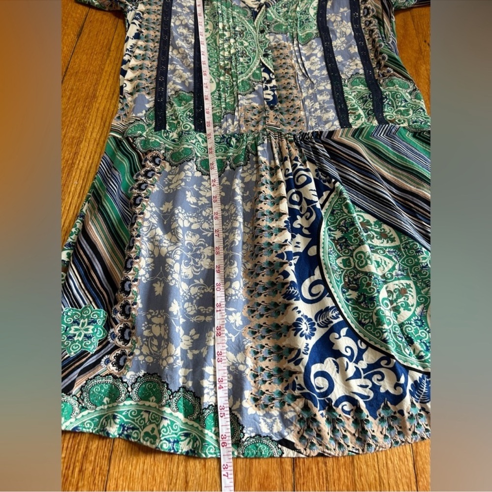 Tiny Split Neck Drop Waist Patchwork Dress Small - image 8